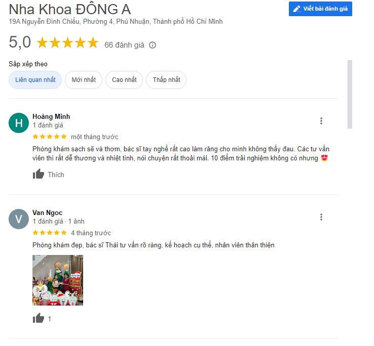 Review từ khách hàng Gmap nha khoa Đông A